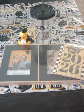 Graduation 2026 Black & Gold Tumbler with Black Double Picture Frame - Unbranded